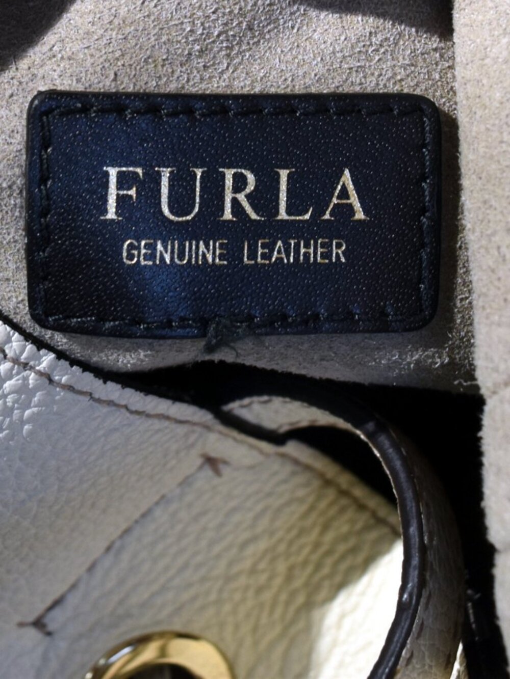 Furla Costanza F7339 Ivory Pebbled Leather Drawstring Bucket Tote Shoulder Bag - Picture 11 of 11